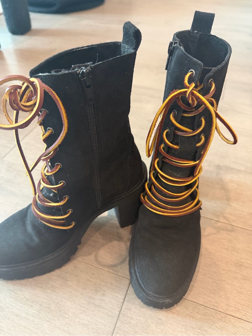 Free People Black Leather Boots with Unique Leather Laces - Picture 2 of 6